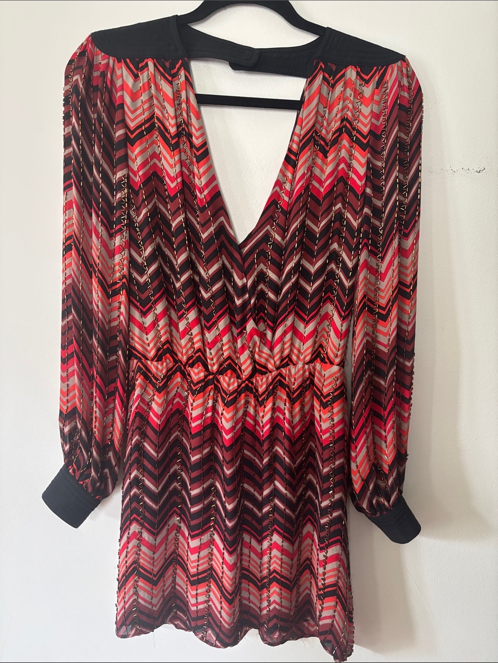Parker Red and Pink Chevron V-Neck Long Sleeve Tunic